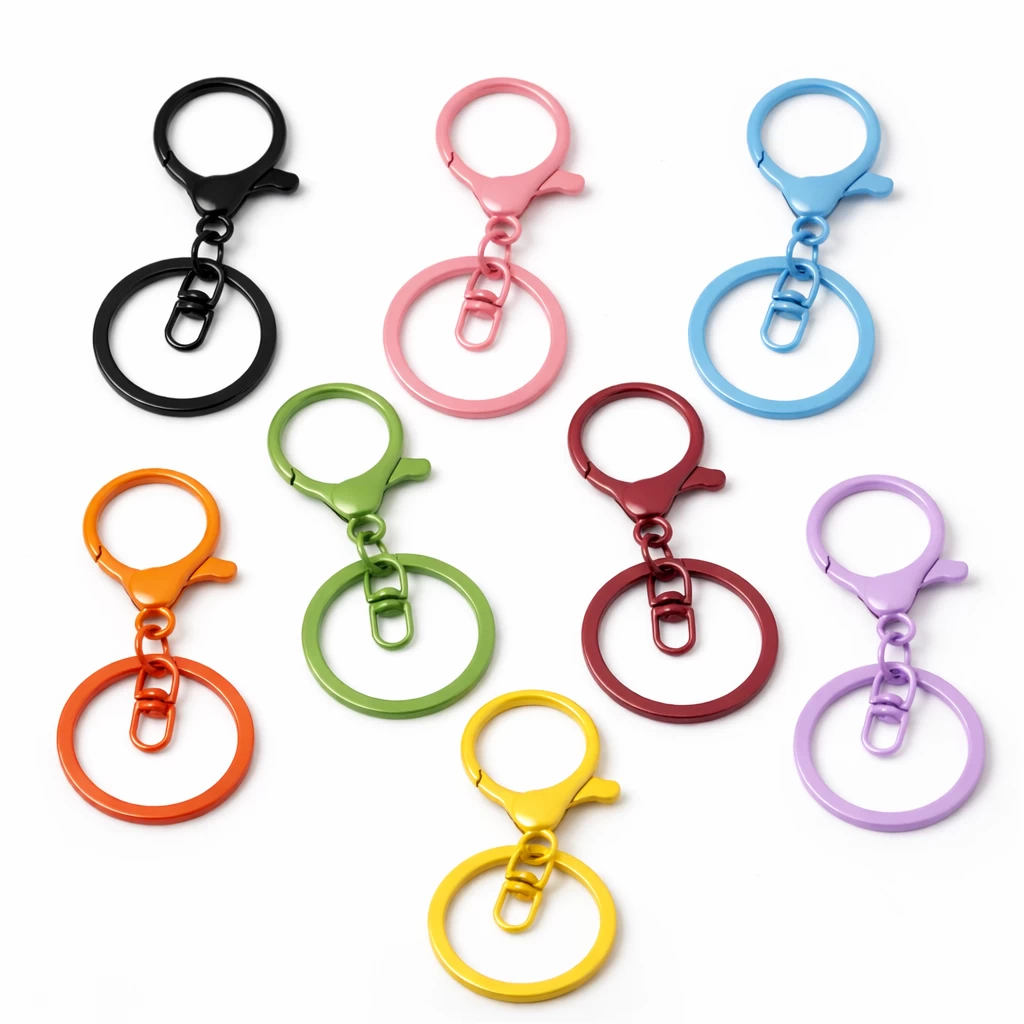 Colorful Metal Keychain with Lobster Hook – 1 Inch Ring (Set of 9 pcs)